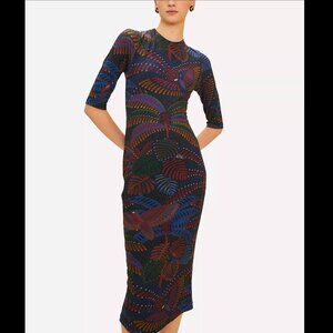 Farm Rio Black Midnight Island Short Sleeve Midi Dress